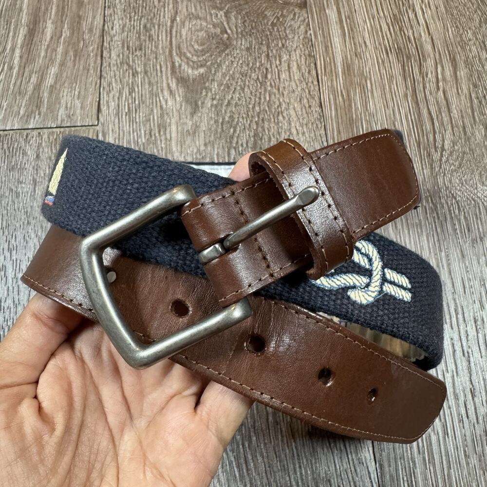 REEL POINT Nautical Belt sailboats and sailor/rope knots 38 Navy Blue